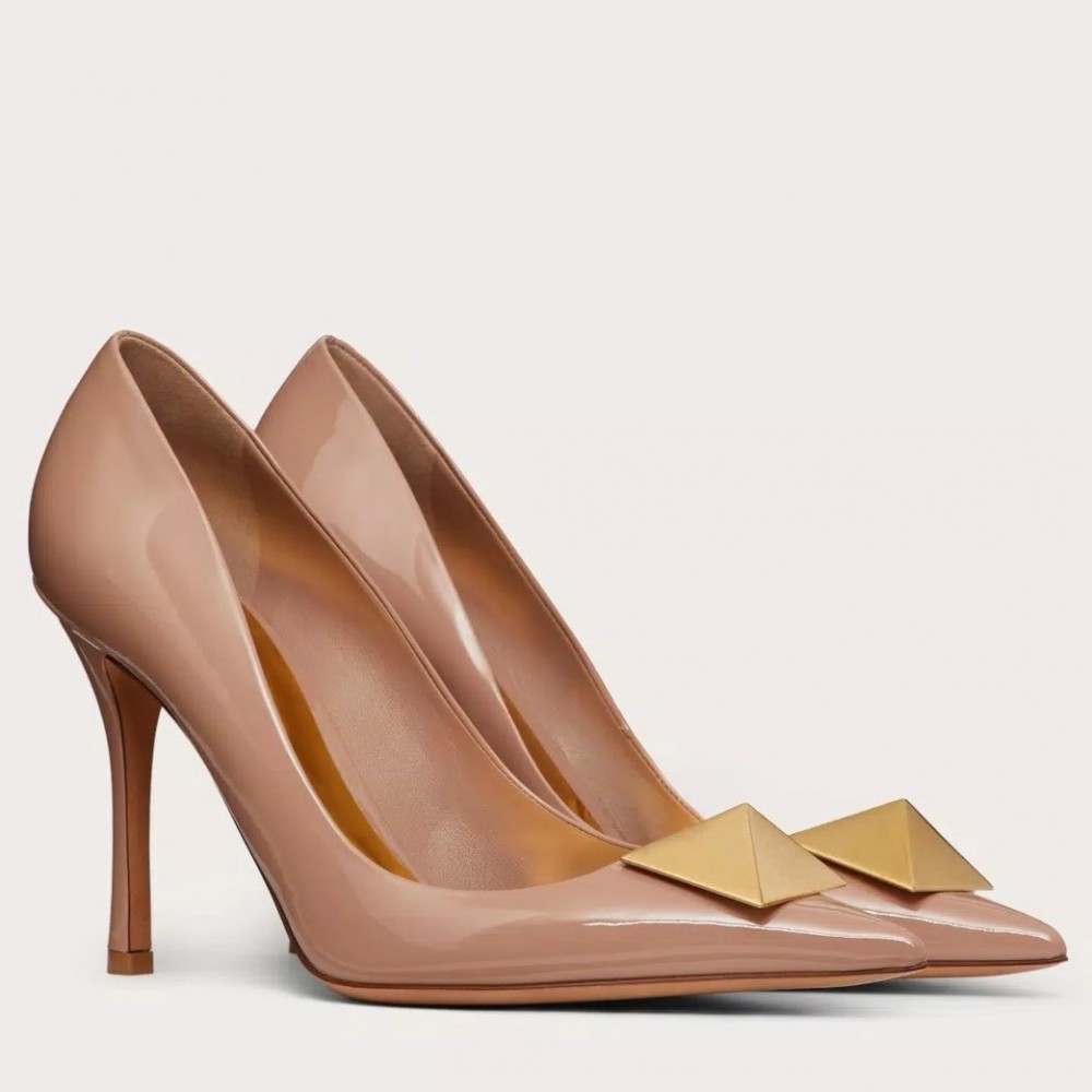 Valentino One Stud Pumps 100mm In Rose Cannelle Patent Calfskin TDSS14160