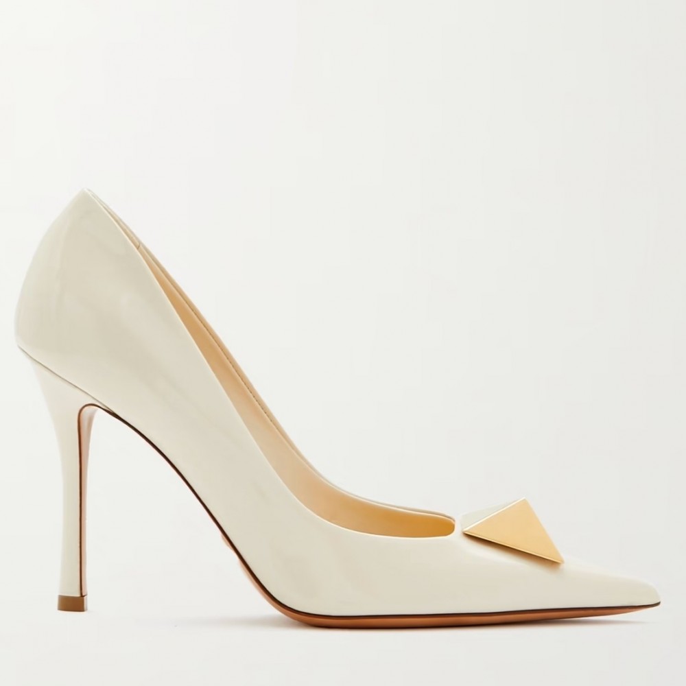 Valentino One Stud Pumps 100mm In White Patent Calfskin TDSS14162