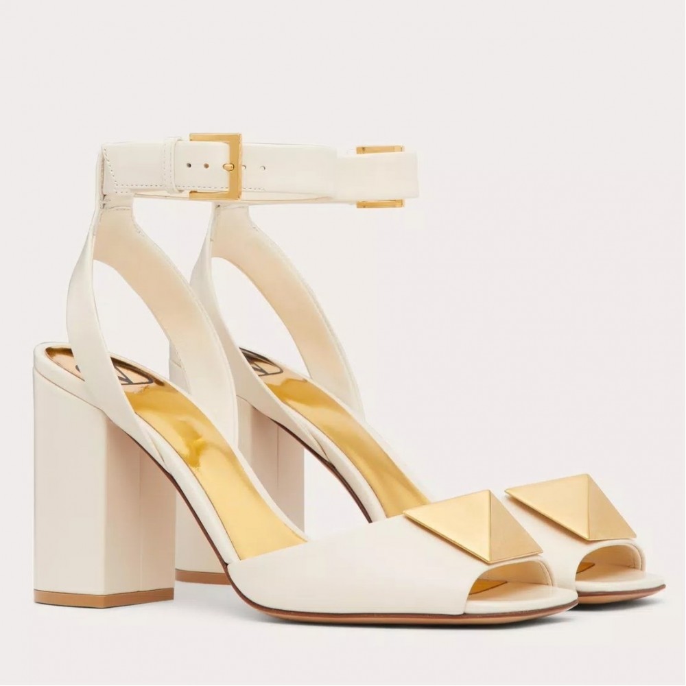 Valentino One Stud Sandals 90mm In White Calfskin TDSS14168