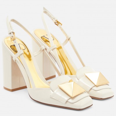 Valentino One Stud Slingback Pumps 100mm In White Patent Calfskin TDSS14173