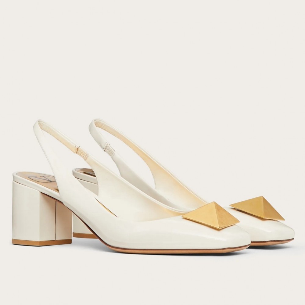 Valentino One Stud Slingback Pumps 60mm In White Patent Leather TDSS14175