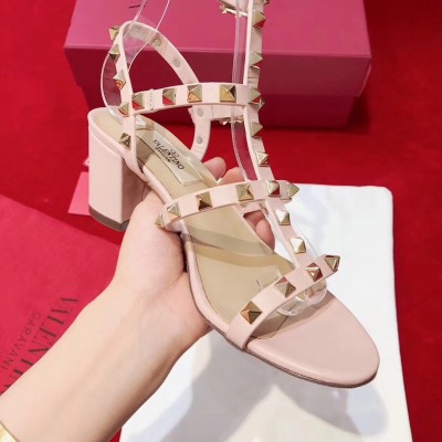 Valentino Pink Rockstud Block Heel Cage Sandal TDSS14176