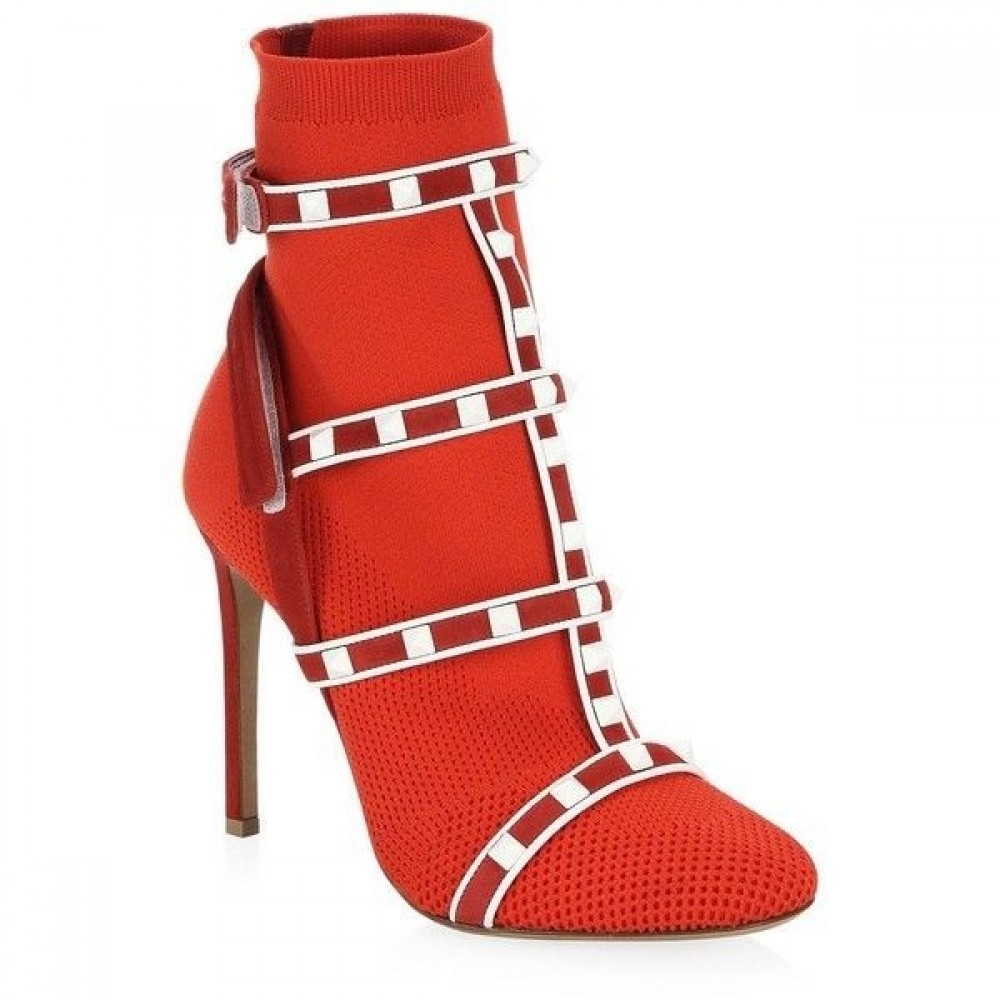 Valentino Red Cage Rockstud Sock Bootie 105mm TDSS14179