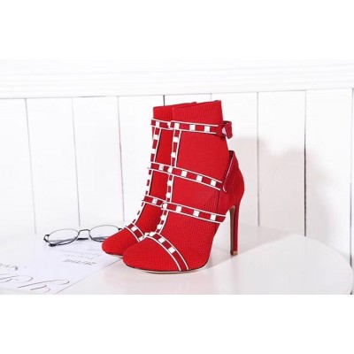 Valentino Red Cage Rockstud Sock Bootie 105mm TDSS14179