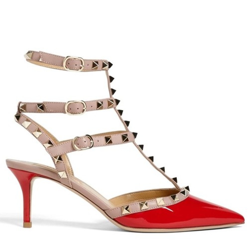 Valentino Red Rockstud Ankle Strap 65MM Patent Pumps TDSS14181