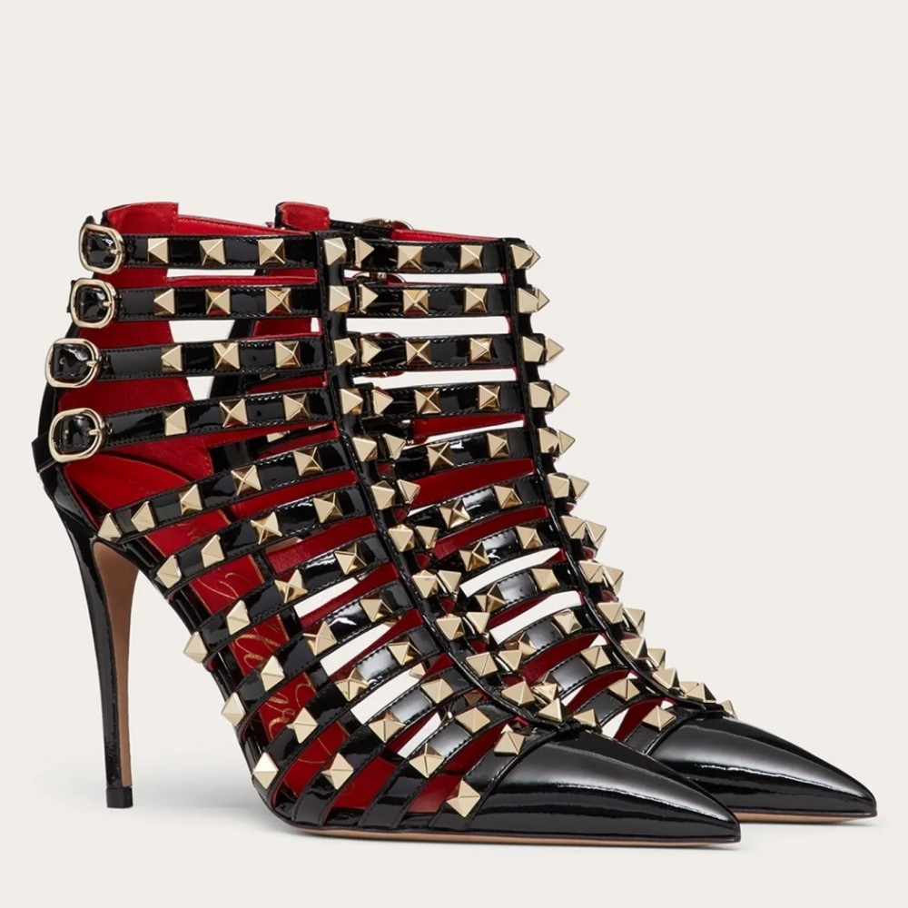 Valentino Rockstud Alcove Boots In Black Patent Leather TDSS14183