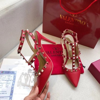 Valentino Rockstud Ankle Strap 100mm Pumps In Red Leather TDSS14187