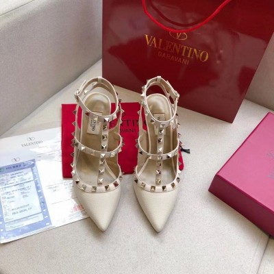 Valentino Rockstud Ankle Strap 100mm Pumps In White Leather TDSS14188