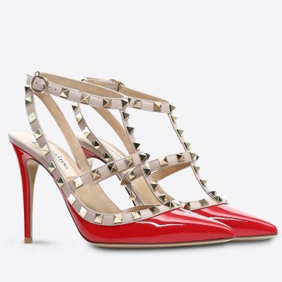 Valentino Rockstud Ankle Strap Pump In Red Patent Leather TDSS14196