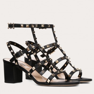 Valentino Rockstud Ankle Strap Sandals 60mm In Black Calfskin TDSS14198