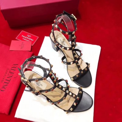 Valentino Rockstud Ankle Strap Sandals 60mm In Black Calfskin TDSS14198