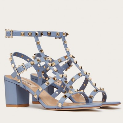 Valentino Rockstud Ankle Strap Sandals 60mm In Blue Calfskin TDSS14199