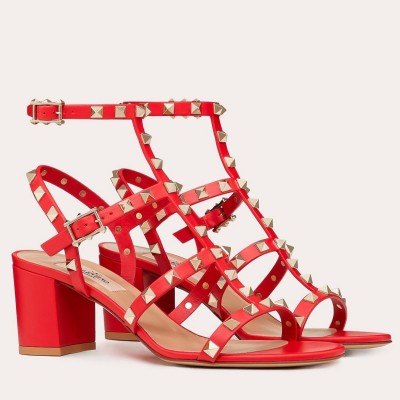 Valentino Rockstud Ankle Strap Sandals 60mm In Red Calfskin TDSS14202