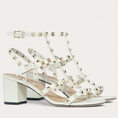 Valentino Rockstud Ankle Strap Sandals 60mm In White Calfskin TDSS14204