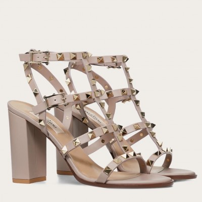 Valentino Rockstud Ankle Strap Sandals 90mm In Poudre Calfskin TDSS14206