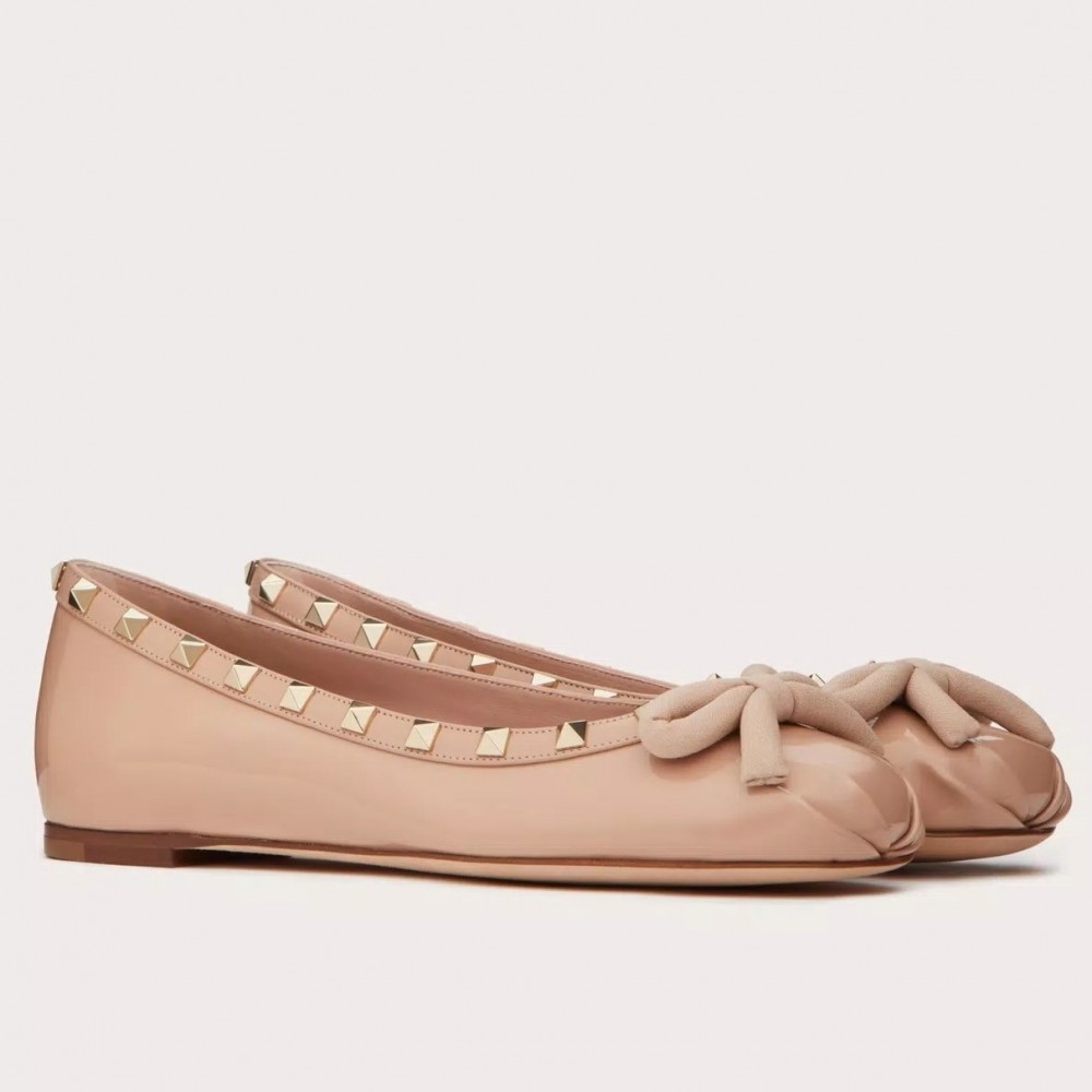 Valentino Rockstud Ballerina In Rose Cannelle Patent Leather TDSS14210