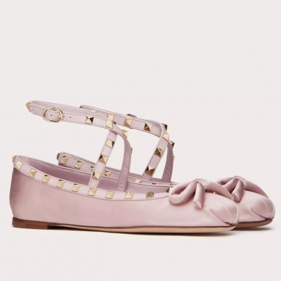 Valentino Rockstud Ballerina In Rose Cannelle Satin TDSS14211