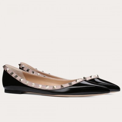 Valentino Rockstud Ballet Flats In Black Patent Leather TDSS14213