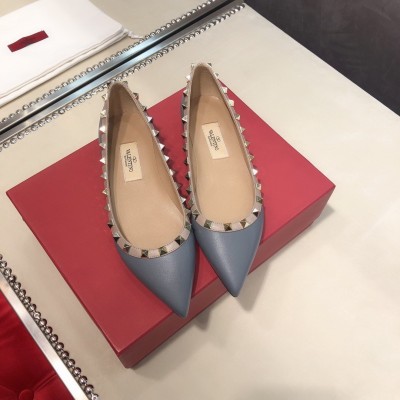 Valentino Rockstud Ballet Flats In Blue Calfskin TDSS14214