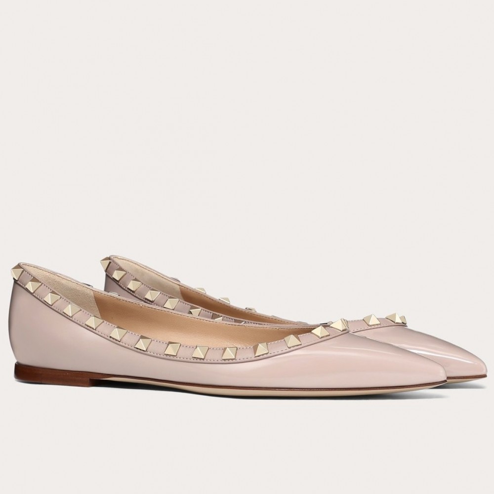 Valentino Rockstud Ballet Flats In Powder Patent Leather TDSS14216