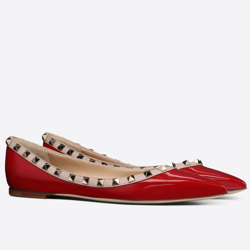 Valentino Rockstud Ballet Flats In Red Patent Leather TDSS14217