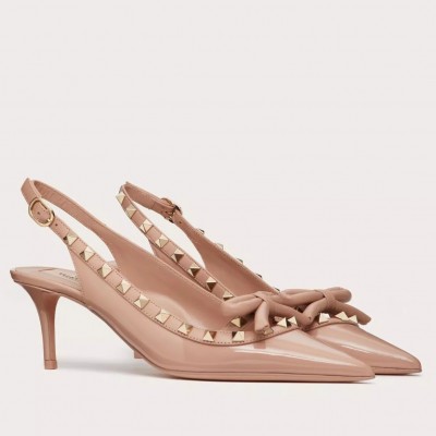 Valentino Rockstud Bow Slingback Pumps 60mm in Beige Patent Leather TDSS14222