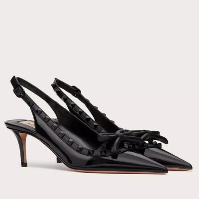 Valentino Rockstud Bow Slingback Pumps 60mm in Black Patent Leather TDSS14223