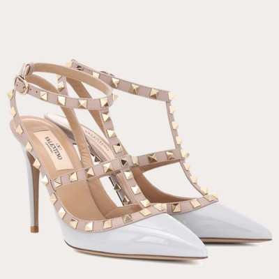 Valentino Rockstud Caged Pump 100mm In Pale Blue Patent Leather TDSS14224