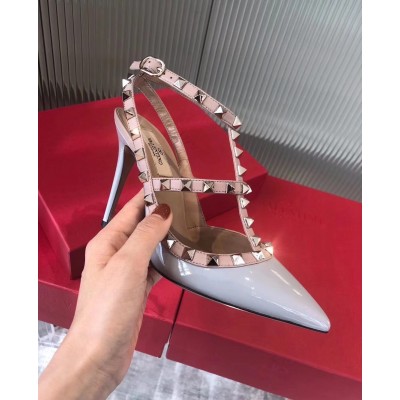 Valentino Rockstud Caged Pump 100mm In Pale Blue Patent Leather TDSS14224