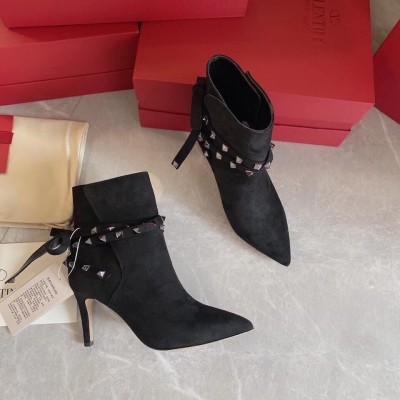 Valentino Rockstud Flair 85MM Ankle Boots In Black Suede TDSS14226