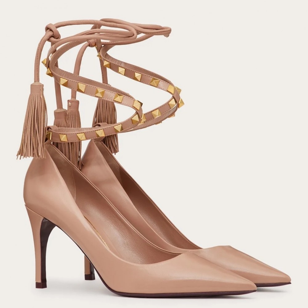 Valentino Rockstud Flair Pumps 85mm In Beige Lambskin TDSS14228