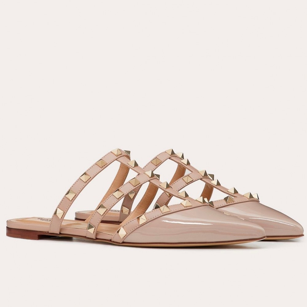 Valentino Rockstud Flat Mules In Poudre Patent Leather TDSS14233