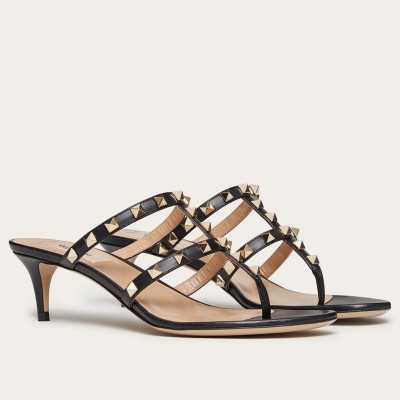 Valentino Rockstud Flip Flop Sandals 50mm In Black Calfskin TDSS14235