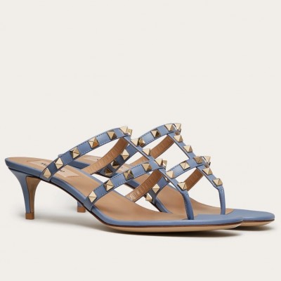 Valentino Rockstud Flip Flop Sandals 50mm In Blue Calfskin TDSS14236