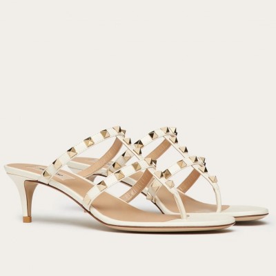 Valentino Rockstud Flip Flop Sandals 50mm In White Calfskin TDSS14238