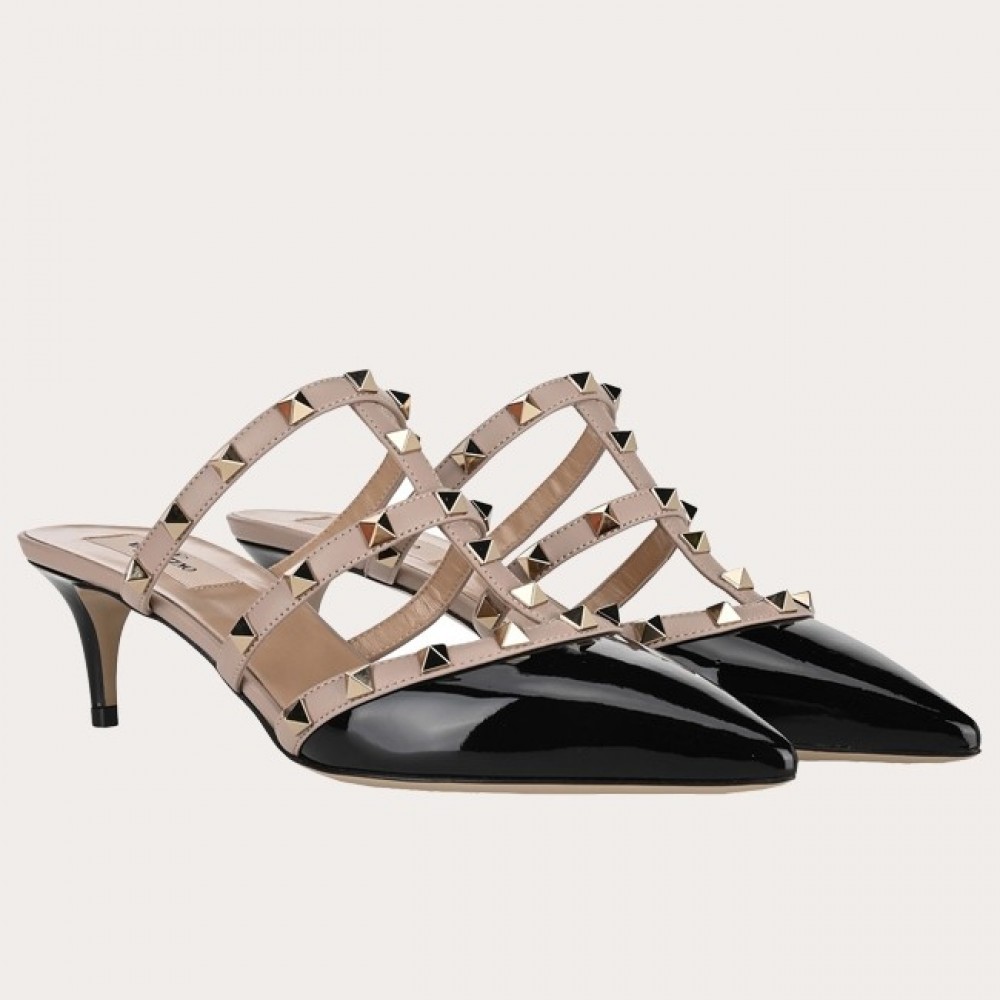 Valentino Rockstud Mules 50mm In Black Patent Leather TDSS14239