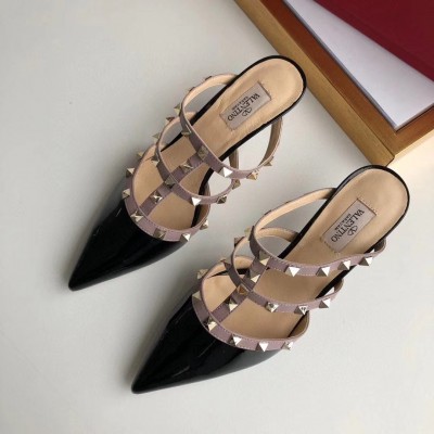 Valentino Rockstud Mules 50mm In Black Patent Leather TDSS14239