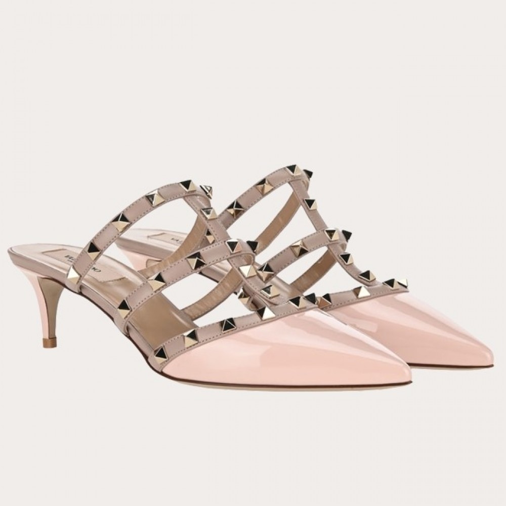 Valentino Rockstud Mules 50mm In Nude Patent Leather TDSS14240