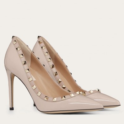 Valentino Rockstud Pumps 100mm In Poudre Patent Leather TDSS14245