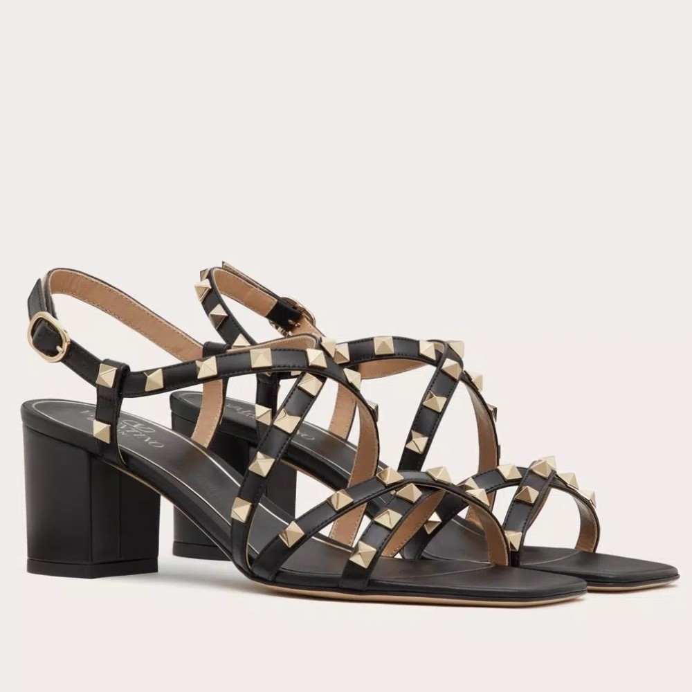 Valentino Rockstud Sandals 60MM with Straps in Black Leather TDSS14251