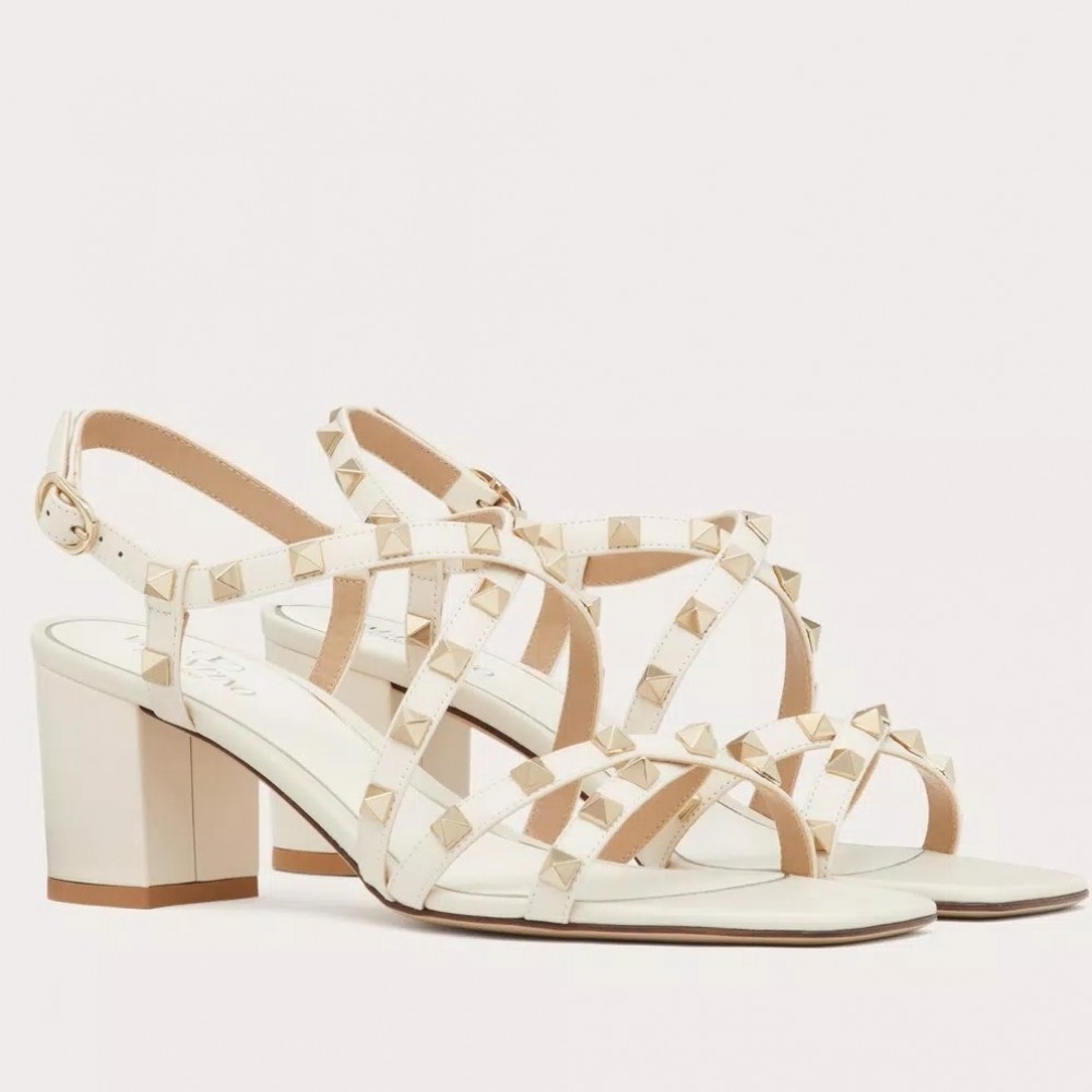 Valentino Rockstud Sandals 60MM with Straps in White Leather TDSS14252