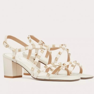 Valentino Rockstud Sandals 60MM with Straps in White Leather TDSS14252