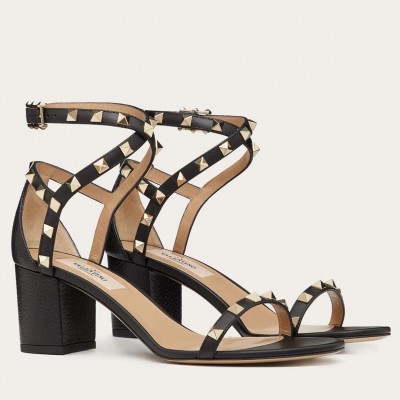 Valentino Rockstud Sandals 60mm In Black Calfskin TDSS14247