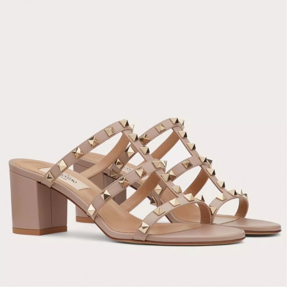 Valentino Rockstud Slide Sandals 60mm In Poudre Calfskin TDSS14254