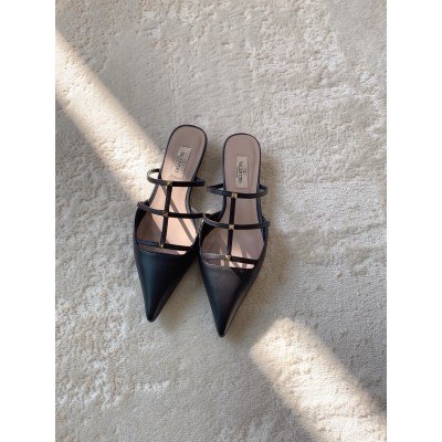 Valentino Rockstud Wispy Mules in Black Leather TDSS14259