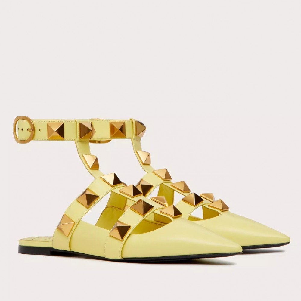 Valentino Roman Stud Ballet Flats In Yellow Calfskin TDSS14267