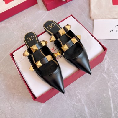 Valentino Roman Stud Flat Mules In Black Leather TDSS14271