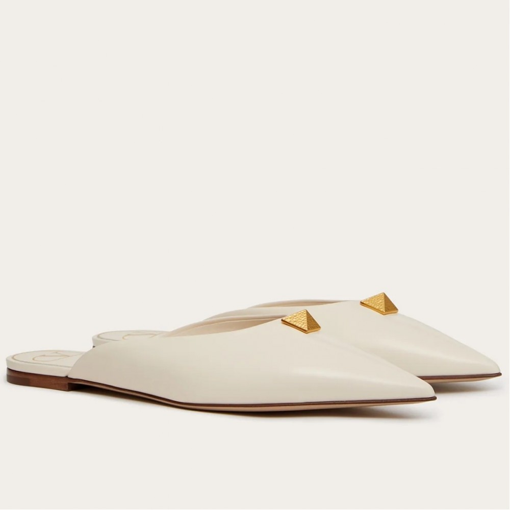 Valentino Roman Stud Flat Mules In White Calfskin TDSS14273