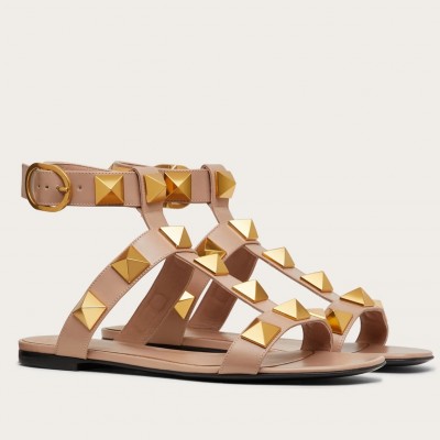 Valentino Roman Stud Flat Sandals In Beige Calfskin TDSS14274