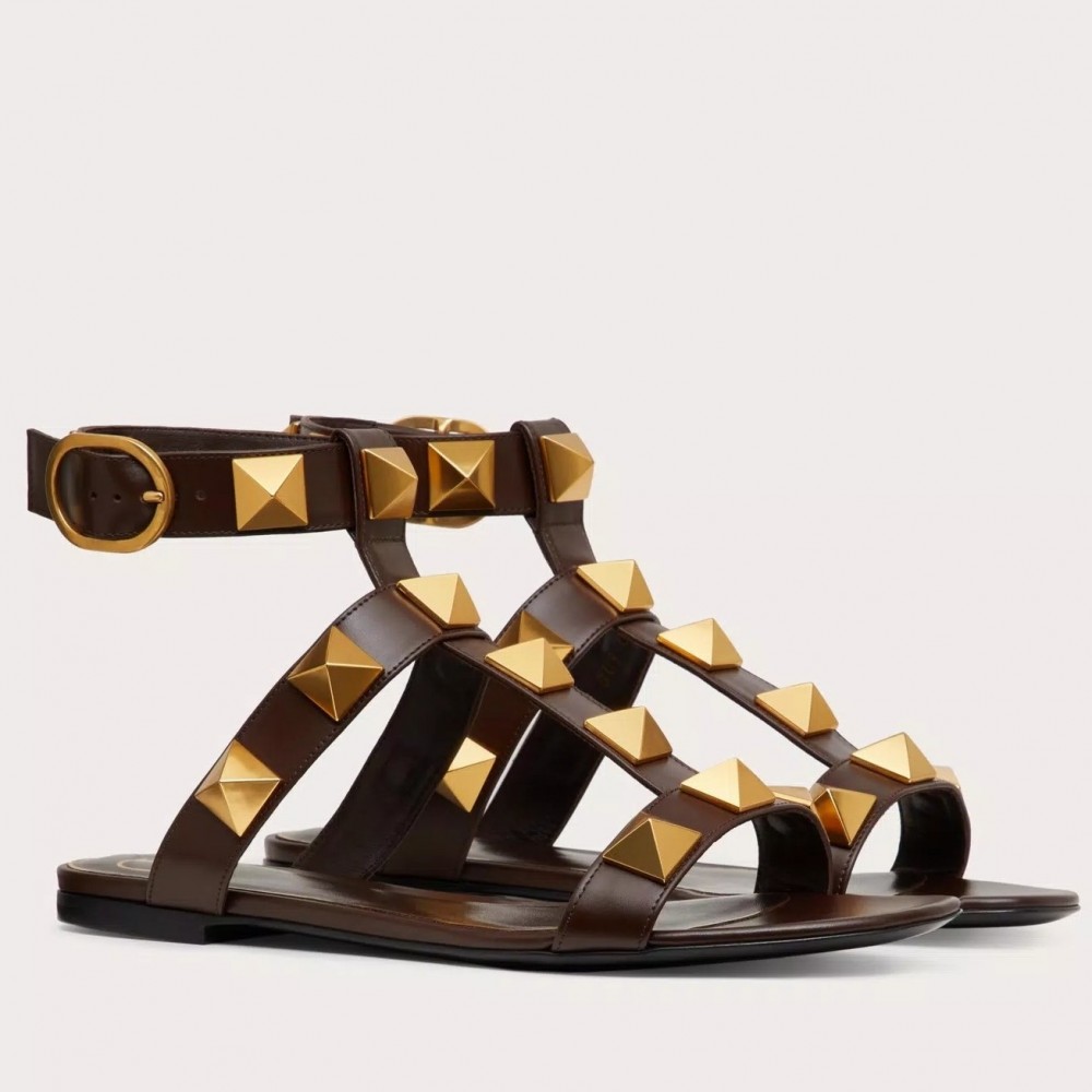 Valentino Roman Stud Flat Sandals In Fondant Calfskin TDSS14276